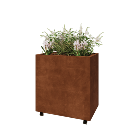 Cortenstaal plantenbak - Rechthoek - 80 x 50 x 80 cm - Met bodemplaat - Met wielen