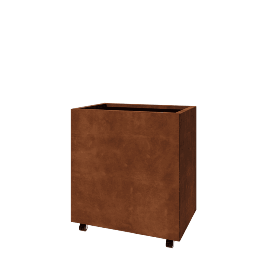 Cortenstaal plantenbak - Rechthoek - 80 x 50 x 80 cm - Met bodemplaat - Met wielen
