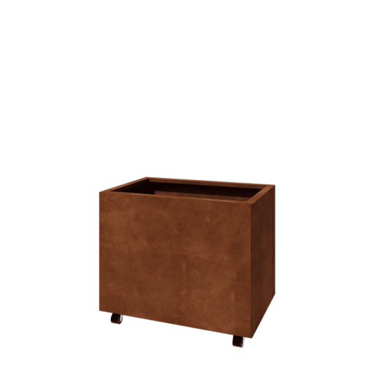 Cortenstaal plantenbak - Rechthoek - 80 x 50 x 60 cm - Met bodemplaat - Met wielen