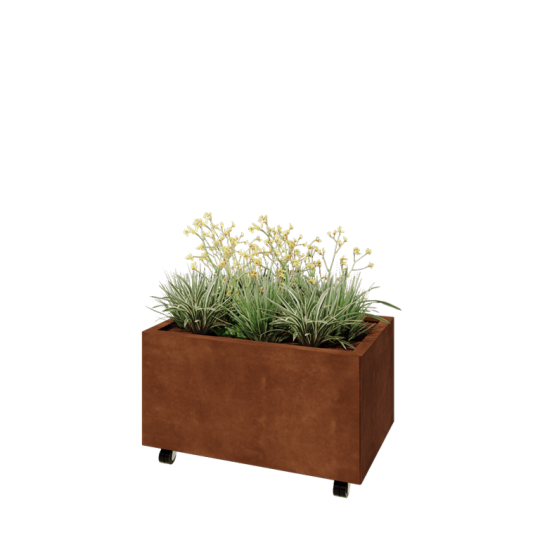 Cortenstaal plantenbak - Rechthoek - 80 x 50 x 40 cm - Met bodemplaat - Met wielen
