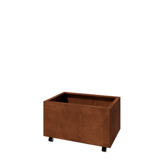 Cortenstaal plantenbak - Rechthoek - 80 x 50 x 40 cm - Met bodemplaat - Met wielen