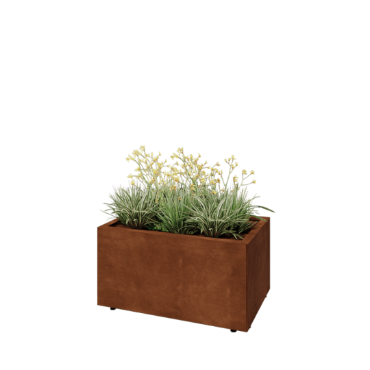 Cortenstaal plantenbak - Rechthoek - 80 x 50 x 40 cm - Met bodemplaat - Met poten