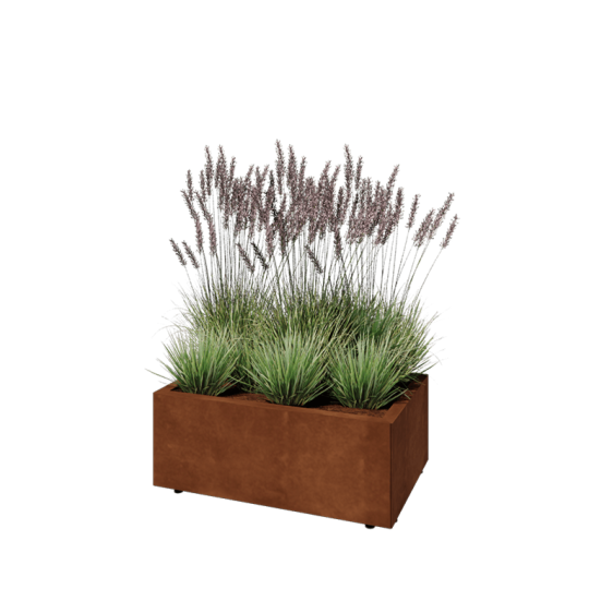 Cortenstaal plantenbak - Rechthoek - 80 x 50 x 30 cm - Met bodemplaat - Met poten