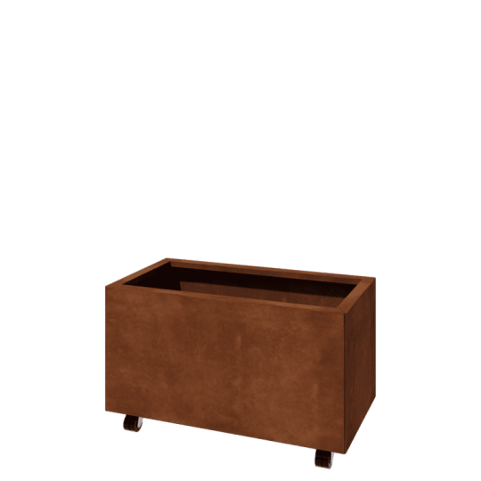Cortenstaal plantenbak - Rechthoek - 80 x 40 x 40 cm - Met bodemplaat - Met wielen
