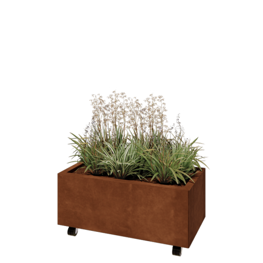 Cortenstaal plantenbak - Rechthoek - 80 x 40 x 30 cm - Met bodemplaat - Met wielen