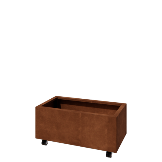 Cortenstaal plantenbak - Rechthoek - 80 x 40 x 30 cm - Met bodemplaat - Met wielen