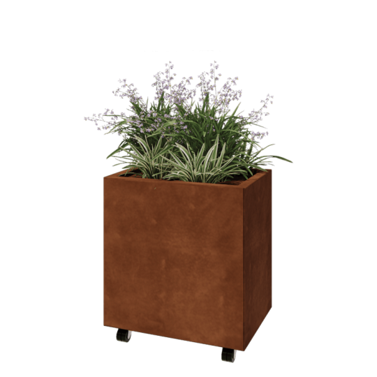 Cortenstaal plantenbak - Rechthoek - 60 x 40 x 60 cm - Met bodemplaat - Met wielen