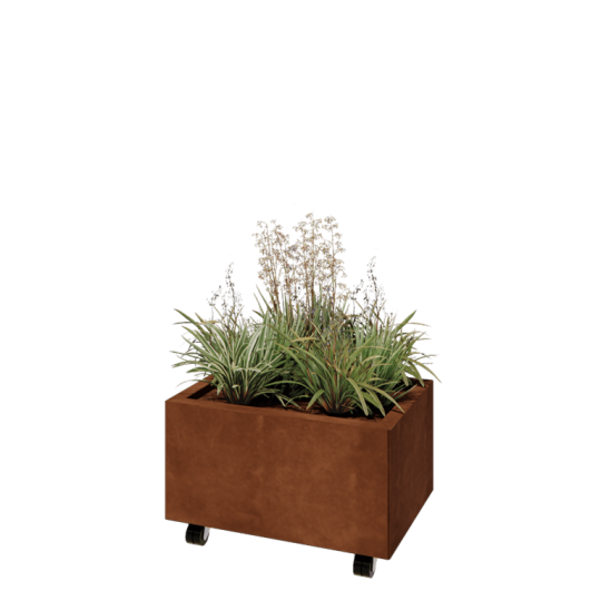 Cortenstaal plantenbak - Rechthoek - 60 x 40 x 30 cm - Met bodemplaat - Met wielen