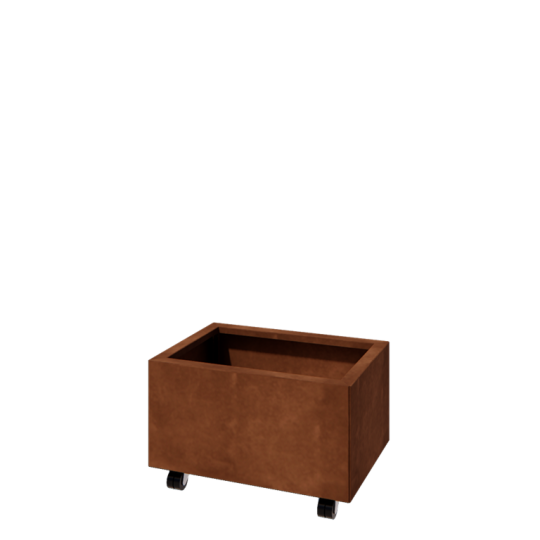 Cortenstaal plantenbak - Rechthoek - 60 x 40 x 30 cm - Met bodemplaat - Met wielen