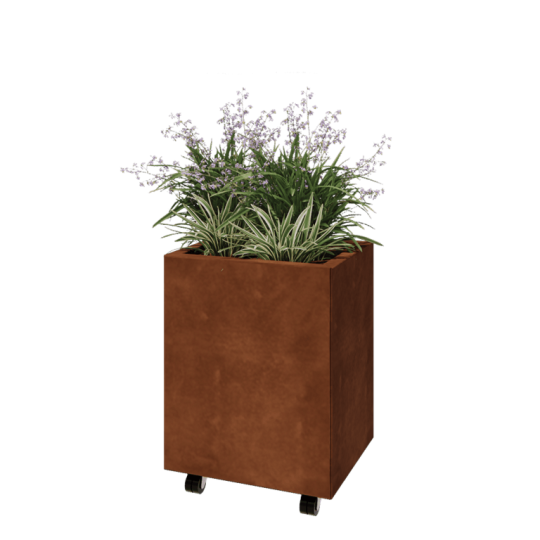 Cortenstaal plantenbak - Rechthoek - 50 x 40 x 60 cm - Met bodemplaat - Met wielen