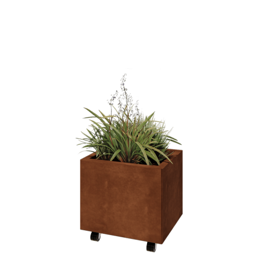 Cortenstaal plantenbak - Rechthoek - 50 x 40 x 40 cm - Met bodemplaat - Met wielen