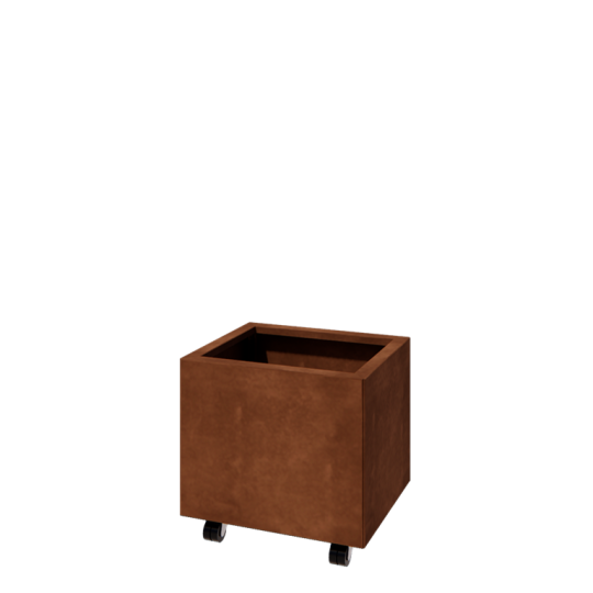 Cortenstaal plantenbak - Rechthoek - 50 x 40 x 40 cm - Met bodemplaat - Met wielen