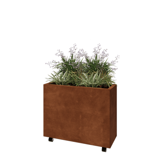 Cortenstaal plantenbak - Rechthoek - 80 x 30 x 60 cm - Met bodemplaat - Met wielen