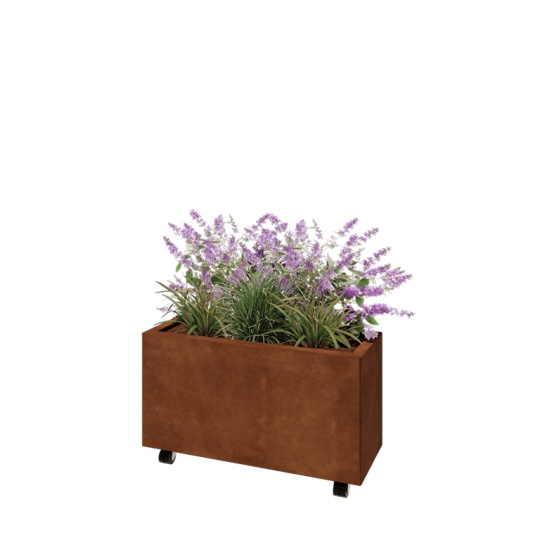 Cortenstaal plantenbak - Rechthoek - 80 x 30 x 40 cm - Met bodemplaat - Met wielen