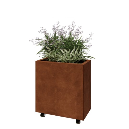 Cortenstaal plantenbak - Rechthoek - 60 x 30 x 60 cm - Met bodemplaat - Met wielen