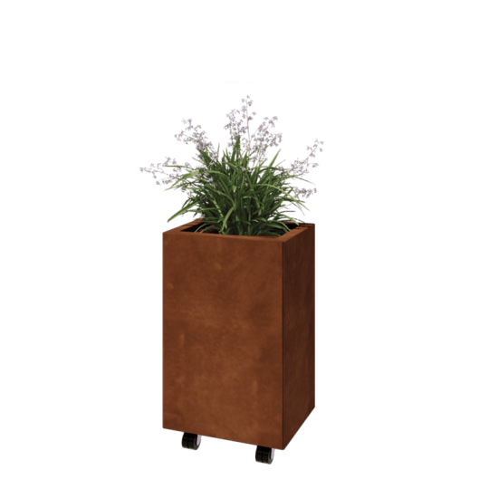 Cortenstaal plantenbak - Rechthoek - 40 x 30 x 60 cm - Met bodemplaat - Met wielen