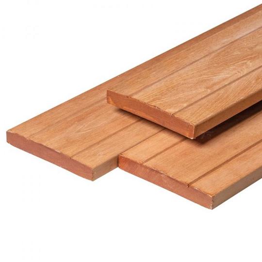 Bangkirai hardhouten vlonderplank 2,8 x 19,0 x 245 cm kunstmatig gedroogd, geschaafd, 1 zijde 2 V-gr