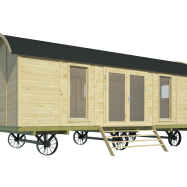 Circuswagen Dan | 19mm | vuren onbehandeld | 328 x 720 cm | excl. onderstel, deuren, en ramen