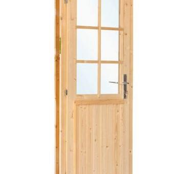 Deur enkel met raam D6 LS vuren 90,5 x 196 cm | bruin geïmpregneerd, links scharnierend