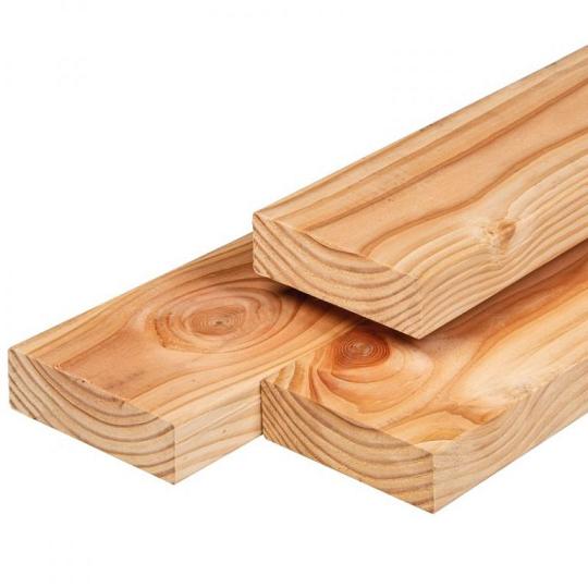 Douglas balk 4,5 x 12 x 400 cm, gedroogd, geschaafd, 4 ronde hoeken