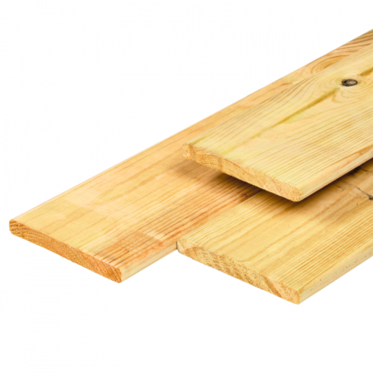 Douglas plank 1,6 x 14,0 x 400 cm, gedroogd, honinggeel geïmpregneerd, geschaafd, 4 ronde hoeken