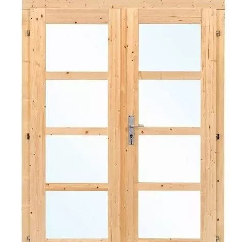 Dubbele deur+kozijn enkel glas D1 | grijs geïmpregneerd, 142,5 x 190 cm  binnenwerk