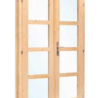 Dubbele deur + kozijn vuren enkel glas D3 binnenwerk 142,5 x 190 cm