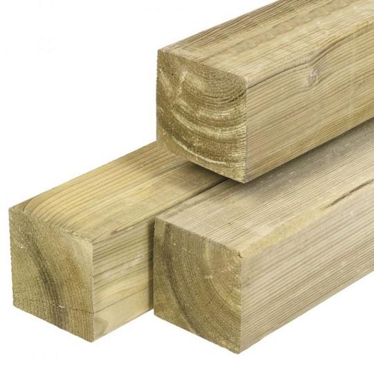 Grenen paal 12 x 12 x 400 cm vers groen geïmpregneerd geschaafd 4 ronde hoeken FSC