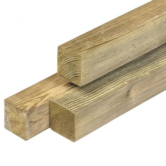 Grenen paal 6,8 x 6,8 x 240 cm, vers, groen geïmpregneerd, geschaafd, 4 ronde hoeken, Neutraal