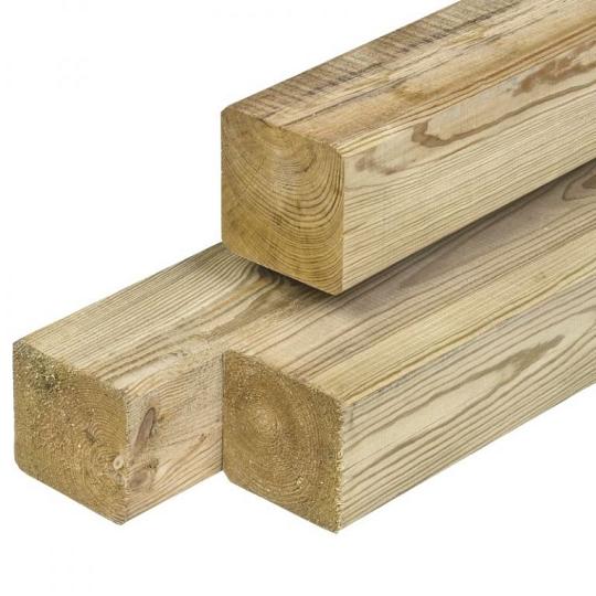Grenen paal 8,8 x 8,8 x 200 cm, vers, groen geïmpregneerd, geschaafd, 4 ronde hoeken,  PEFC