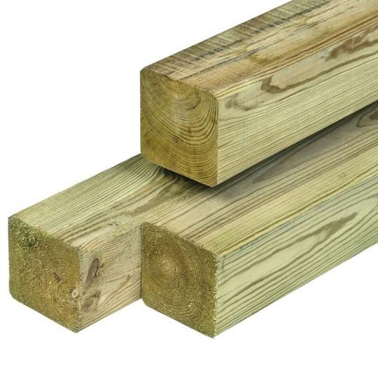 Grenen paal 8,8 x 8,8 x 400 cm, vers, groen geïmpregneerd, geschaafd, 4 ronde hoeken, PEFC