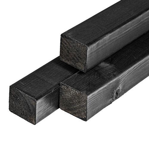Grenen paal 8,8 x 8,8 x 300 cm, zwart gespoten, geschaafd, 4 ronde hoeken