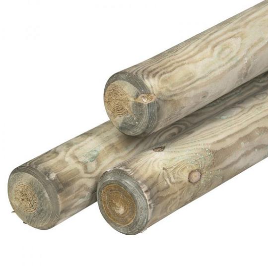 Grenen pallisade Ø 10,0 x 500 cm, groen geïmpregneerd, rond gefreesd, gekruind, PEFC