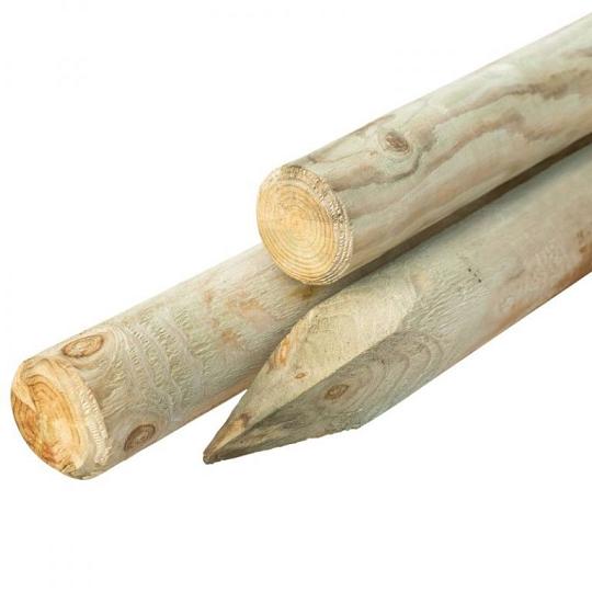 Grenen pallisade Ø 8,0 x 180 cm, groen geïmpregneerd, gepunt, rond gefreesd, gekruind, FSC