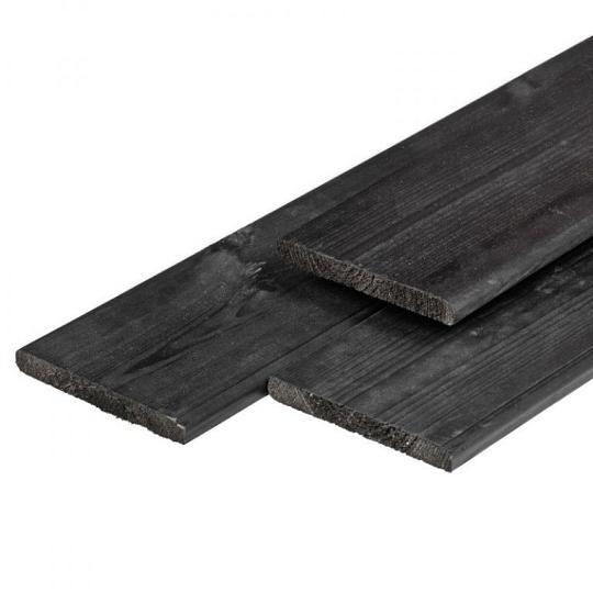 Grenen plank 1,6 x 14,0 x 400 cm, vers, zwart gespoten, geschaafd, 4 ronde hoeken, FSC