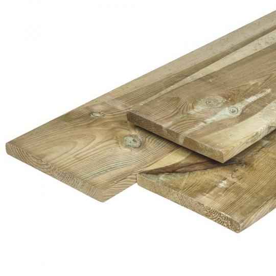 Grenen plank 2 x 20 x 400 cm, vers, groen geïmpregneerd, geschaafd, 4 ronde hoeken, FSC