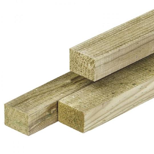 Grenen regel 4,4 x 6,8 x 400 cm, vers, groen geïmpregneerd, geschaafd, 4 ronde hoeken, PEFC