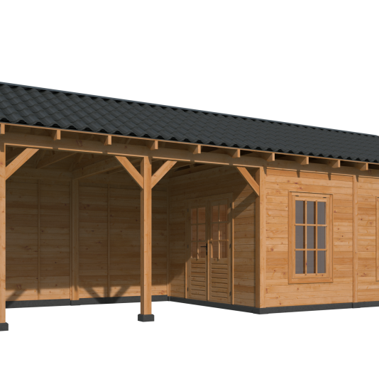 Overkapping Hamar L Type 11 Douglas gedroogd potdekselplank blank – luxe buitenverblijf met natuurli