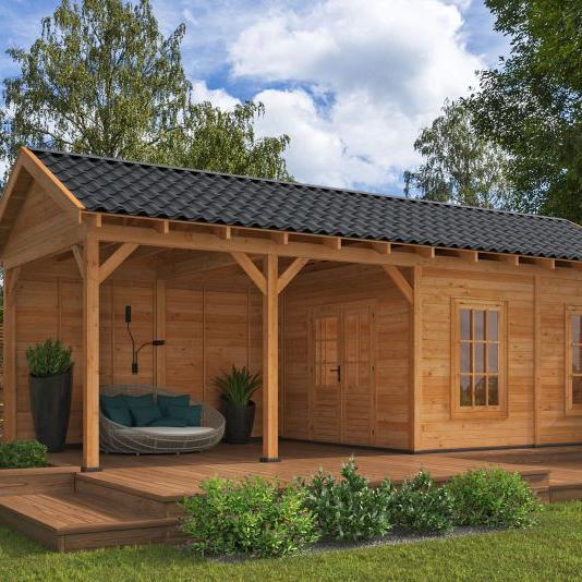Overkapping Hamar L Type 11 Douglas gedroogd potdekselplank blank – luxe buitenverblijf met natuurli