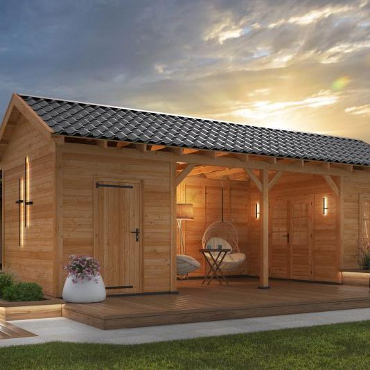 Overkapping Hamar L Type 12 Douglas gedroogd potdekselplank blank – luxe buitenverblijf met natuurli