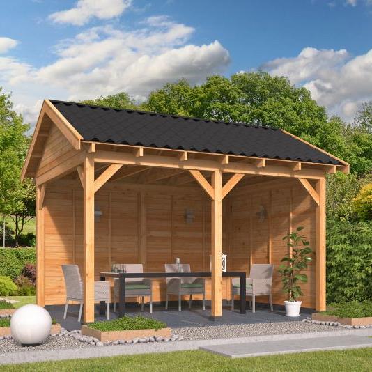 Overkapping Hamar L Type 2 Douglas gedroogd potdekselplank blank – luxe buitenverblijf met natuurlij