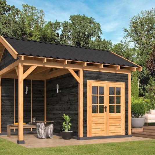 Overkapping Hamar L Type 3 Douglas gedroogd potdekselplank zwart – moderne en duurzame tuinoverkappi