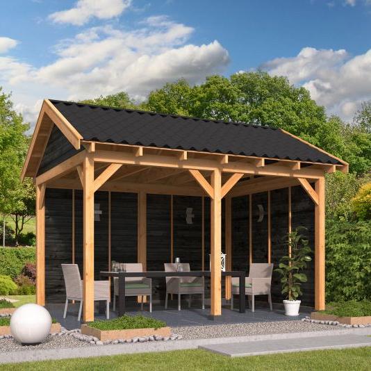 Overkapping Hamar L Type 2 Douglas gedroogd potdekselplank zwart – moderne en duurzame tuinoverkappi