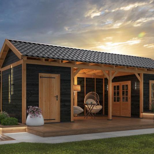 Overkapping Hamar L Type 12 Douglas gedroogd potdekselplank zwart – moderne en duurzame tuinoverkapp