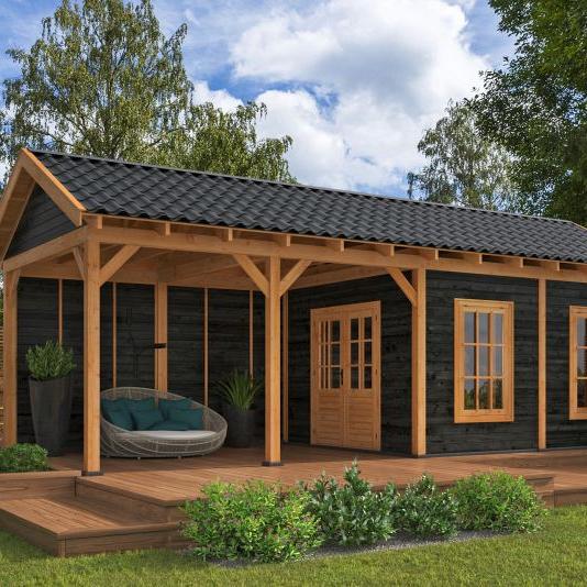 Overkapping Hamar L Type 11 Douglas gedroogd potdekselplank zwart – moderne en duurzame tuinoverkapp