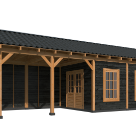 Overkapping Hamar L Type 11 Douglas gedroogd potdekselplank zwart – moderne en duurzame tuinoverkapp