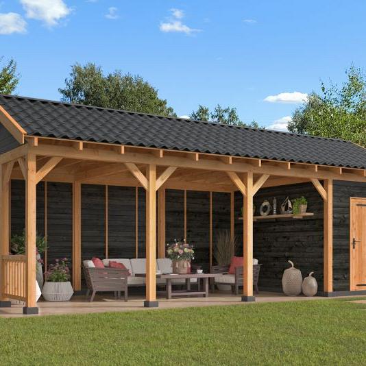 Overkapping Hamar L Type 10 Douglas gedroogd potdekselplank zwart – moderne en duurzame tuinoverkapp