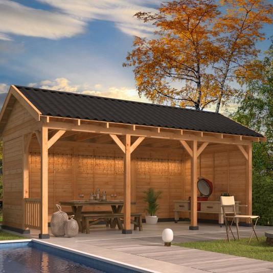 Overkapping Hamar L Type 6 Douglas gedroogd potdekselplank blank – luxe buitenverblijf met natuurlij