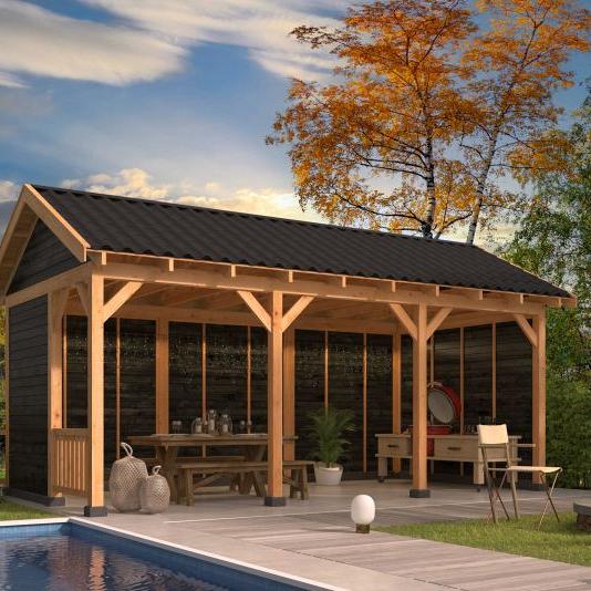 Overkapping Hamar L Type 6 Douglas gedroogd potdekselplank zwart – moderne en duurzame tuinoverkappi