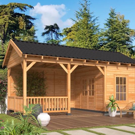 Overkapping Hamar L Type 7 Douglas gedroogd potdekselplank blank – luxe buitenverblijf met natuurlij